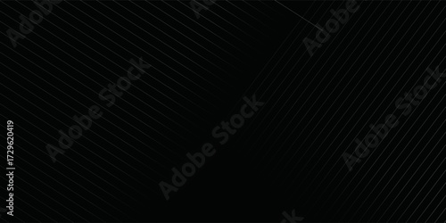 Black oblique straight line background. Masculine dark linear abstract wallpaper. Elegant luxury striped gradient texture. Grey diagonal lines backdrop for flyer, banner, poster, presentation. Vector