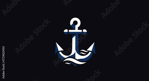 Stylized nautical anchor logo with ocean waves.