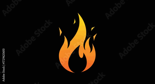 Orange Flame Icon on Black Background.