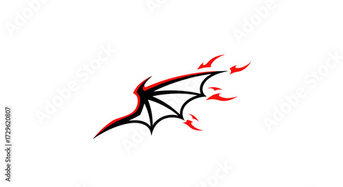 Stylized red and black dragon wing icon illustration.