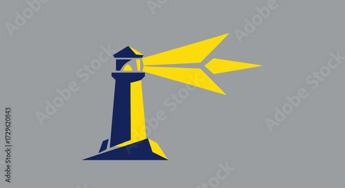 Illuminating lighthouse beacon shines brightly against the night sky guiding ships safely.