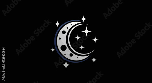 Crescent moon with stars celestial night sky.