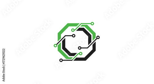 Abstract technology logo design octagon circuit.