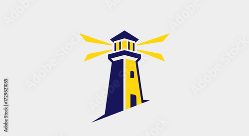 Lighthouse beacon shining brightly against a clear sky guiding ships safely.
