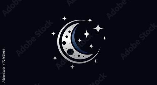 Crescent moon with stars celestial night sky.