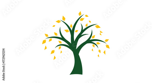 Stylized green tree with vibrant yellow leaves illustration.