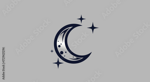 Stylized Crescent Moon Icon With Sparkling Stars Celestial Night Sky.