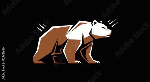 Stylized geometric brown bear illustration with a powerful stance.