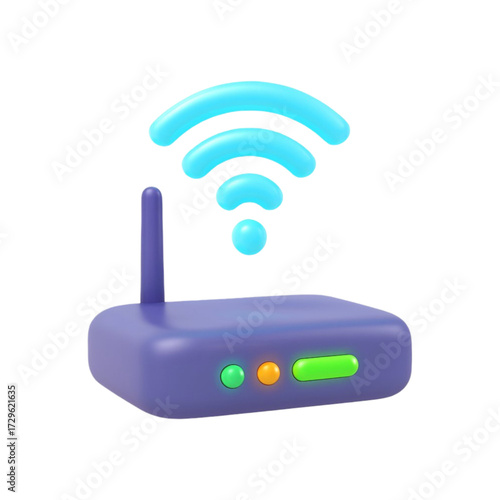 3d cartoon wi fi router with signal waves isolated on transparent background