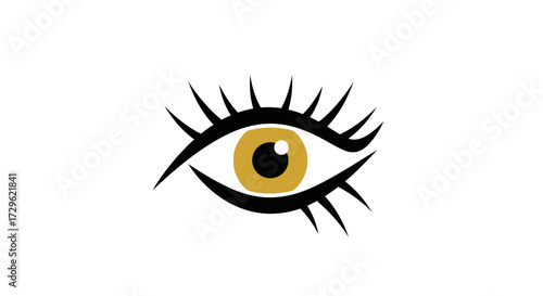 Elegant eye logo design with golden iris and sharp eyelashes.