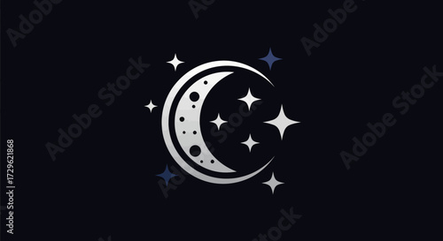 Crescent moon with stars celestial night sky.
