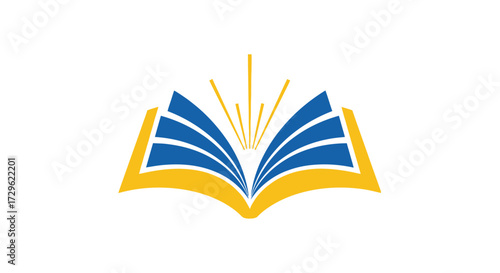 Open book with golden light rays symbolizing knowledge and wisdom.