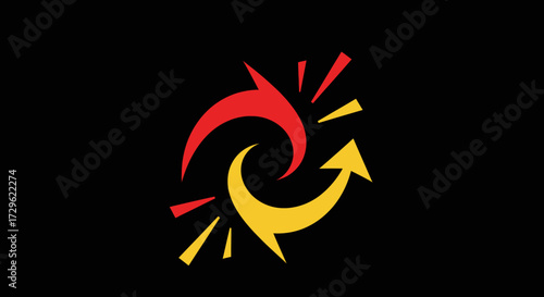 Abstract swirling energy arrows dynamic motion symbol graphic design.