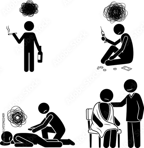 Substance Abuse, Addiction, and Recovery Support Icon Set