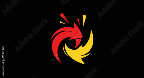 Dynamic Red and Yellow Arrows Intertwined in a Circular Motion.