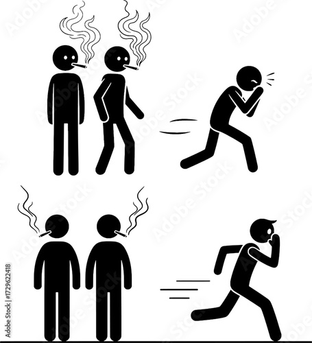 Secondhand Smoke and Passive Smoking Hazard Icon Set