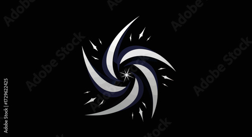 Abstract swirling vortex starburst graphic design element.