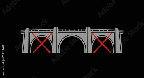 Bridge illustration with red crosses indicating structural issues and potential danger.