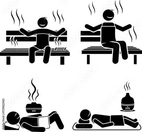 Relaxation, Sauna, and Aromatherapy Spa Treatment Icon Set