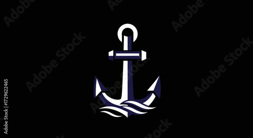 Elegant navy anchor emblem representing maritime strength and stability on a black background.