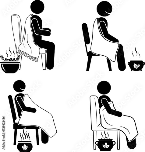 Herbal Steam Therapy and Body Relaxation Icon Set