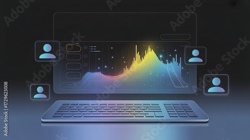 web app or website dashboard landing page showcasing a data analytics platform, featuring a dark charcoal background created with generative ai
