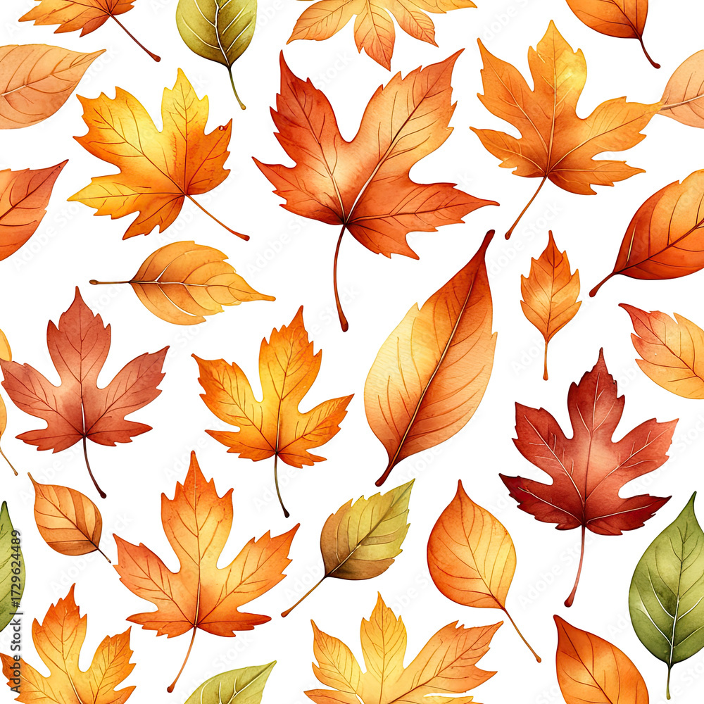 Fototapeta premium Watercolor autumn foliage, vibrant leaves, black background