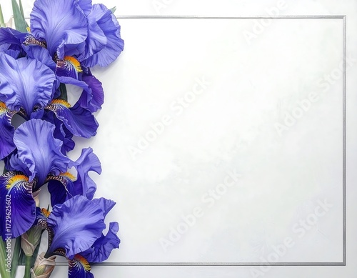 Purple Iris Flowers Bordering Blank Frame Design for Invitation