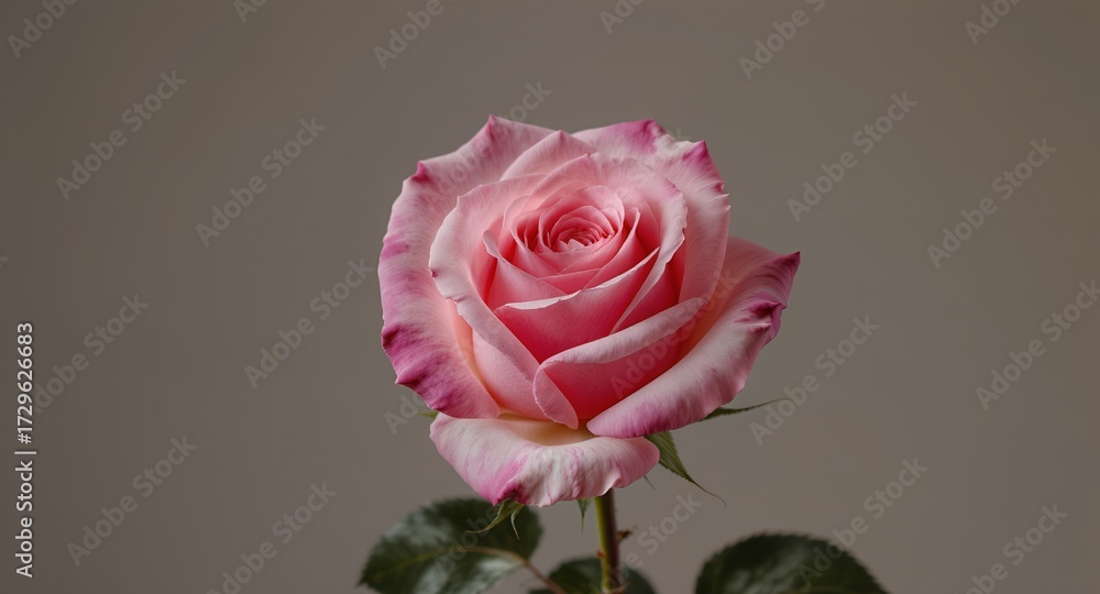 Fototapeta premium Elegant Pink Rose Bloom on a Neutral Background