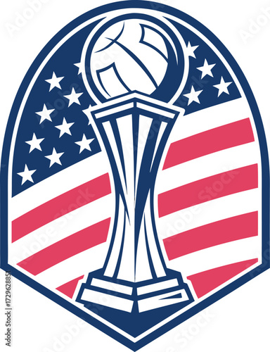 American Flag Basketball Trophy Emblem Logo Design vector