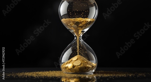 Hourglass filled with coins, time and money concept