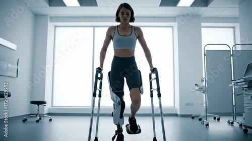 Woman in Medical Clinic Using Robotic Prosthetic Leg Prob4