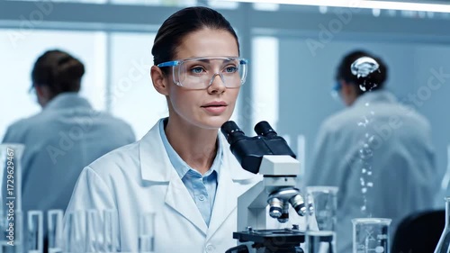 Woman Scientist Studying Samples Under Microscope in Laboratory