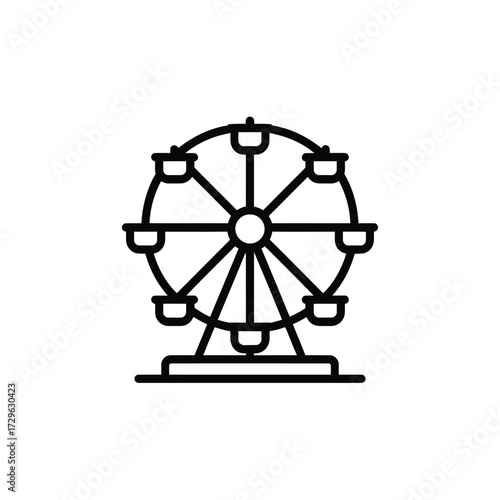 Simple line art icon of a ferris wheel amusement ride