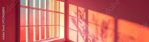 Wallpaper Mural Warm Light Casting Soft Shadows Through Window in Cozy Interior Room with Pink and Red Tones Torontodigital.ca
