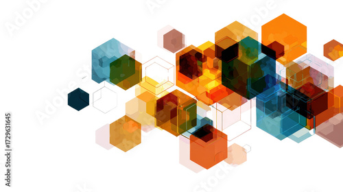 Geometric art with asymmetrical hexagons, isolated on a Transparent background, PNG file.