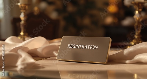 Registration Sign on a Table with Candle Holders and Fabric