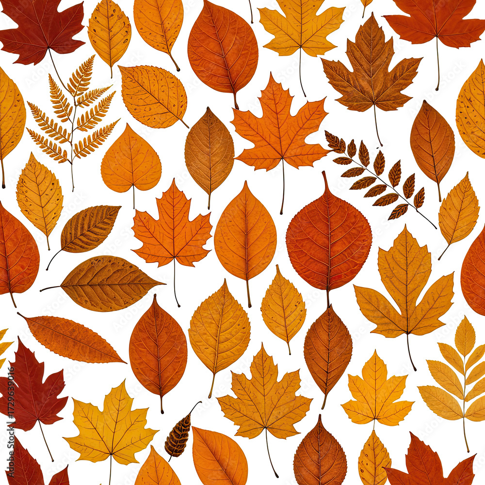 Obraz premium Autumn foliage, various leaf shapes and colors against black background