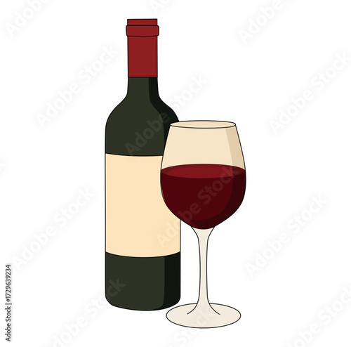 Cartoon Wine And Bottle Simple Logo Design Icon Digital