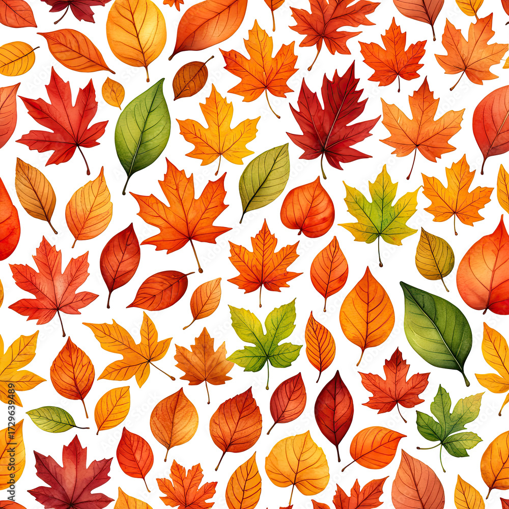 Fototapeta premium A vibrant fall leaves pattern, featuring diverse colors and shapes