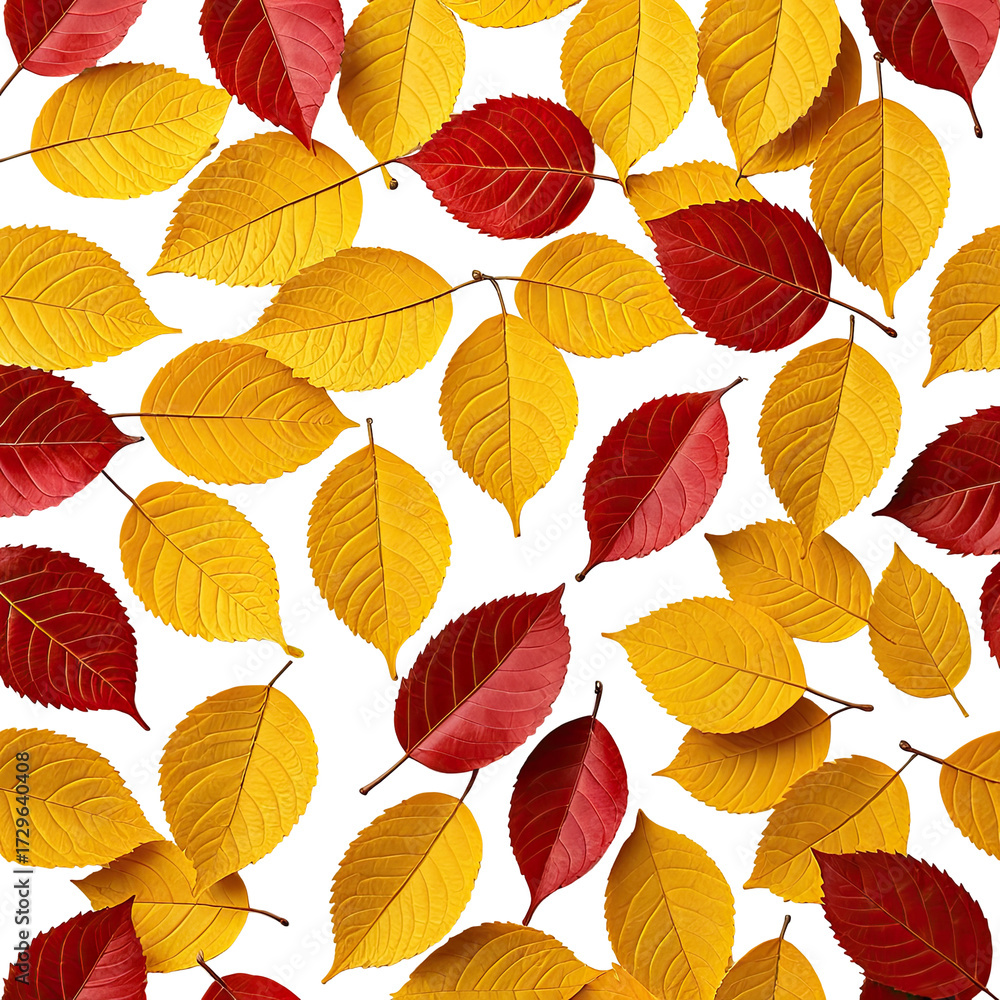 Obraz premium Colorful fall leaves pattern, red and yellow, on a black background
