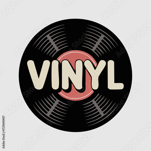 vinyl record-label block lettering black cream cherry concentric groove rings miniature label thumbprint noise round record silhouette die-cut vector sticker for music merch and promo