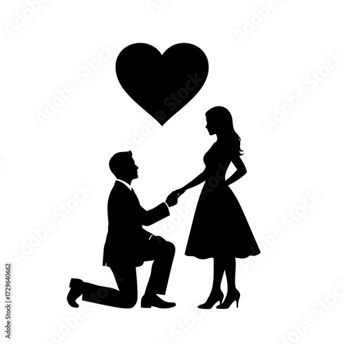 Man proposing to woman with heart silhouette