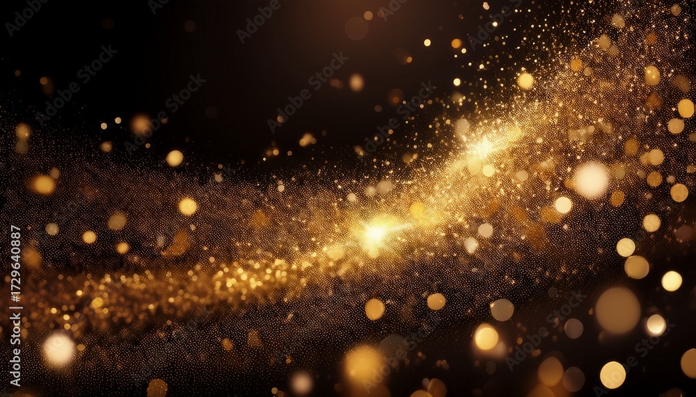Fototapeta premium Golden Dust Shimmering Bokeh Glowing Gold Glitter Particles Abstract Background Warn Festive Overlay