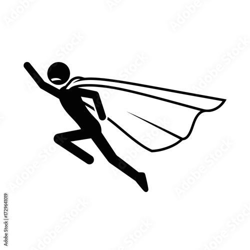Superhero stick figure flying with cape