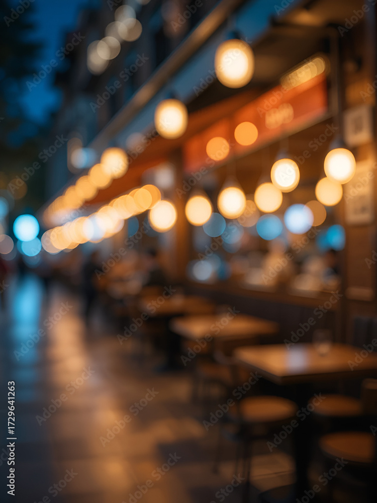 Fototapeta premium Abstract blurred image of cafe or restaurant with bokeh lights background at night.