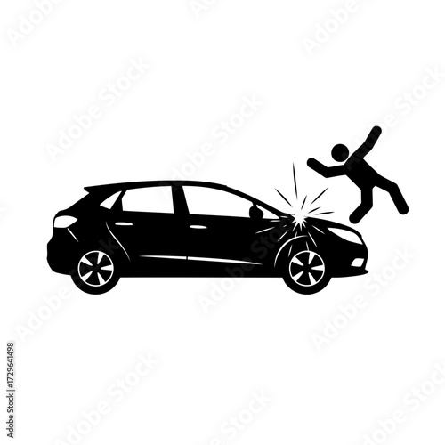 Black silhouette of a car hitting a person
