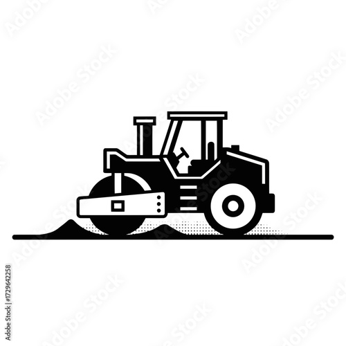 Steamroller compacting the ground