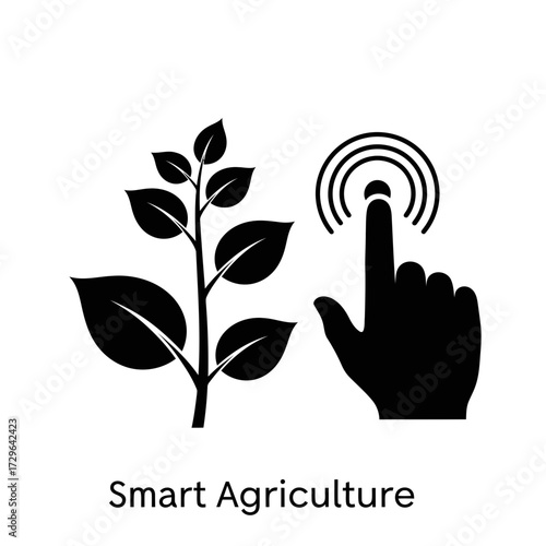 Smart agriculture concept with a plant and a finger touching a screen