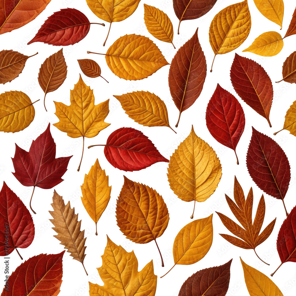 Obraz premium Colorful Autumn leaves scattered across a dark background. Vivid reds, oranges, yellows